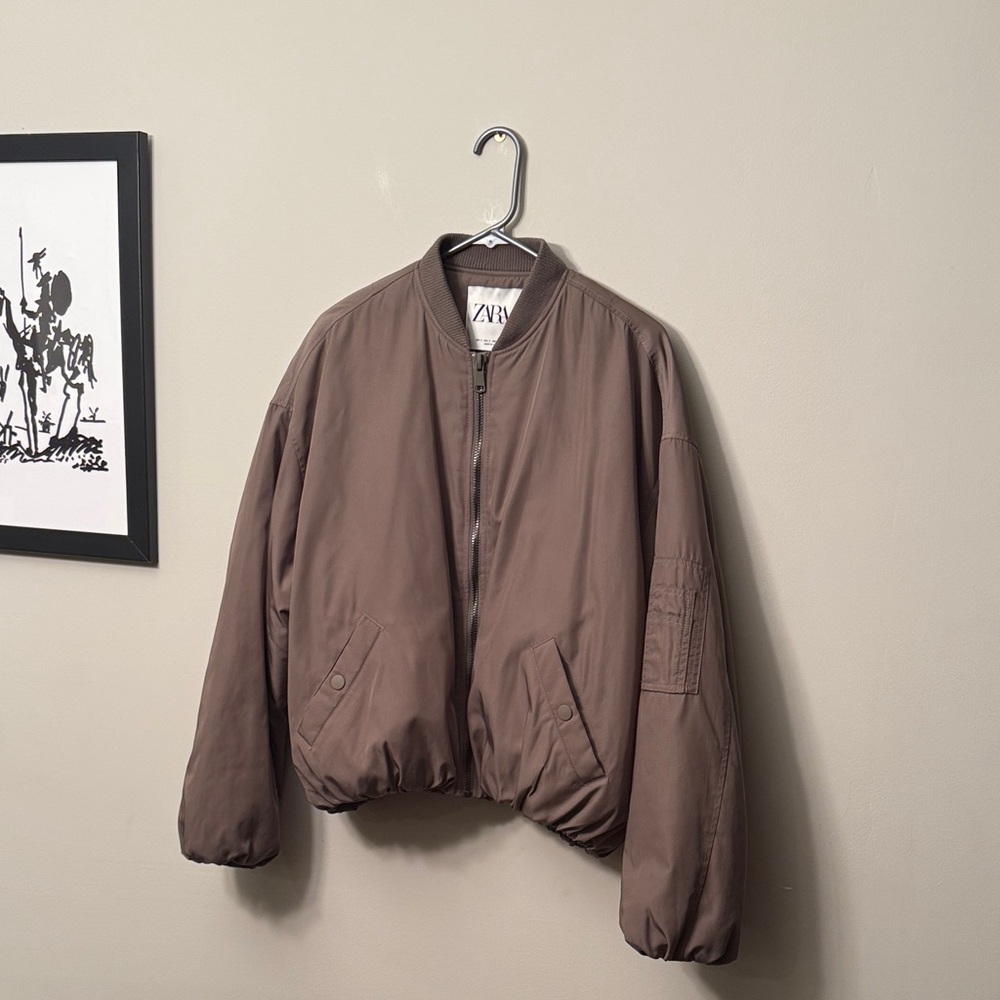 Zara Womens Taupe Bomber Jacket